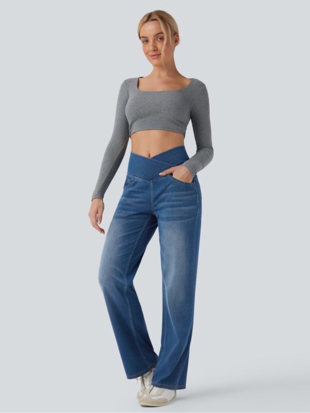 HALARA Flex Crossover High Waisted Tummy Control Casual Jeans XL Denim Stretch